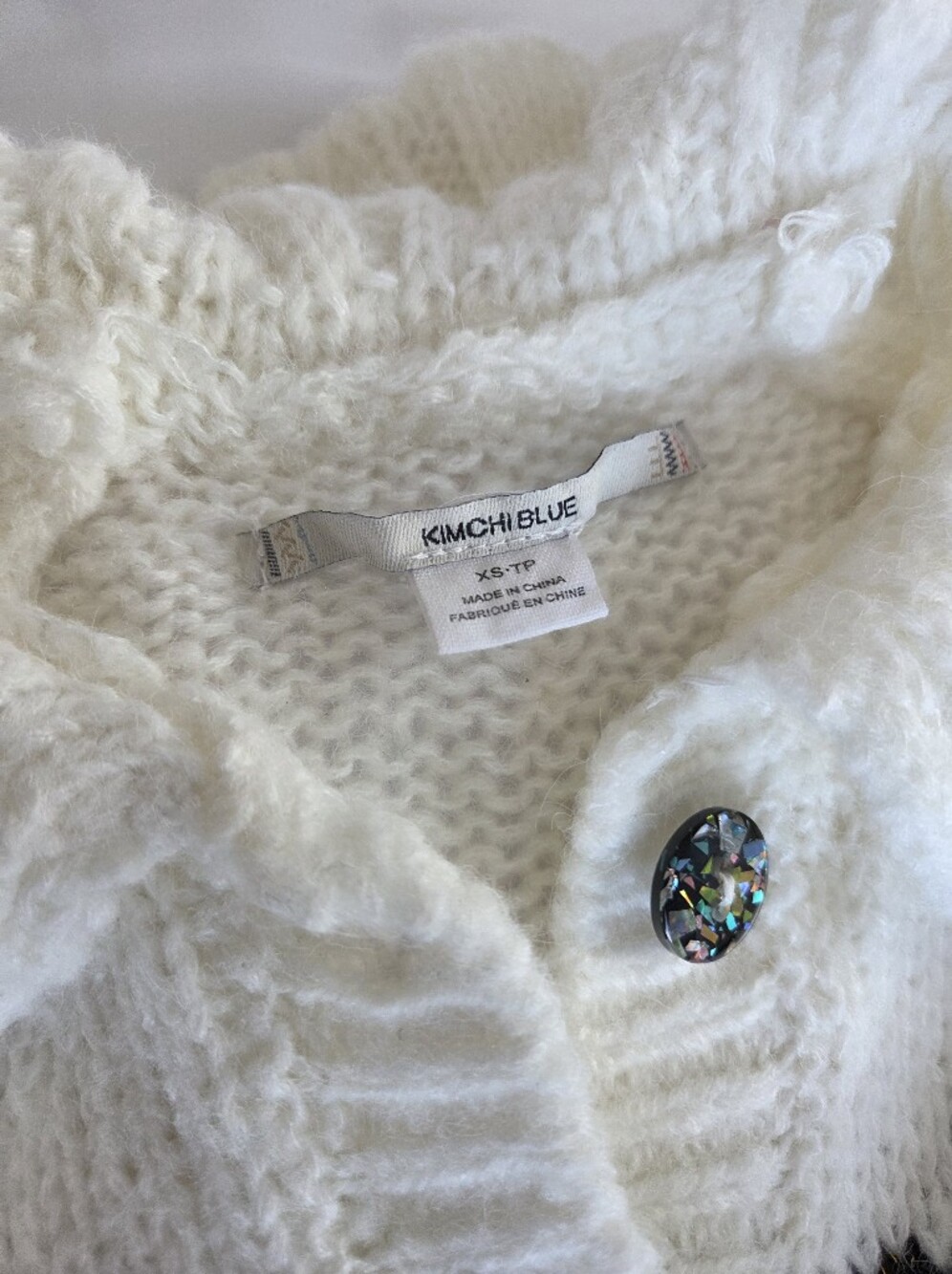 Kimchi Blue Marabell Icon Cardigan Urban Outfitters Cream Ruffle Heart